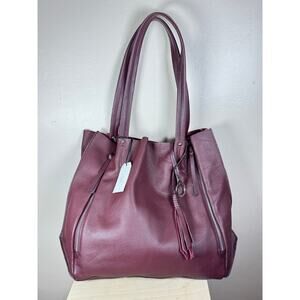 NWT Sanctuary BleekerTote Handbag Purse Plum Brandy Leather Tassel MSRP $198